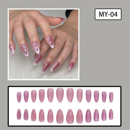 Pink Transparent Cat Eye Medium Almond Nail Tips