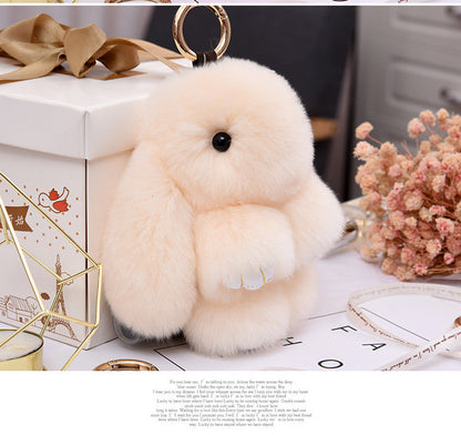 Real Rabbit Fur Lying Rabbit Keychain Car Accessory