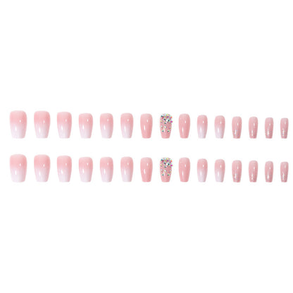 30-Piece Short Ballet Nail Extensions with Gradient Rhinestones