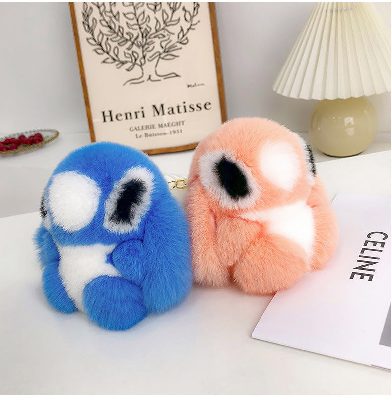 Cute Real Rabbit Fur Stitch Keychain - Accessory