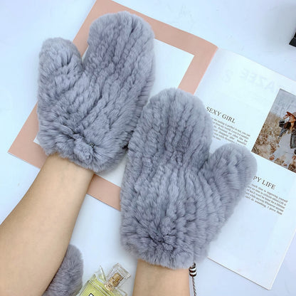 Cute Real Rabbit Fur Mittens - Winter Neck Strap Gloves"