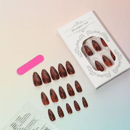 24 Pieces Almond-Shaped Short Brown Minimalist Nail Tips