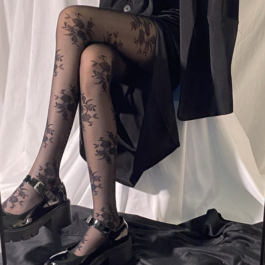 Vintage Rose Jacquard Lace Thin Anti-Stripping Pantyhose