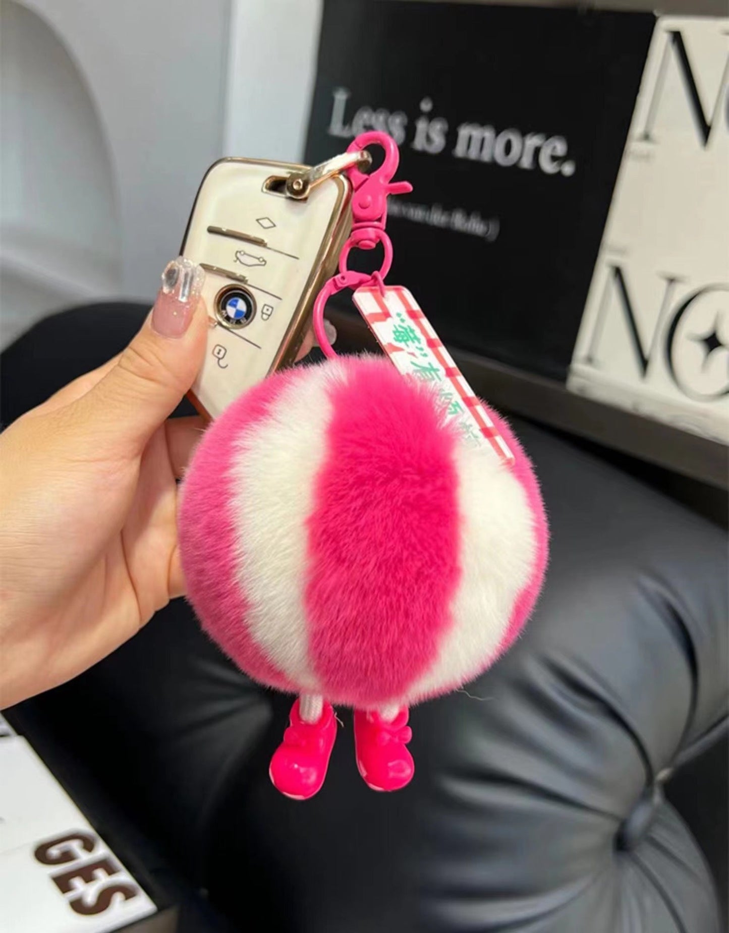 Cute Real Rabbit Fur Charm with Watermelon & Mushroom Design