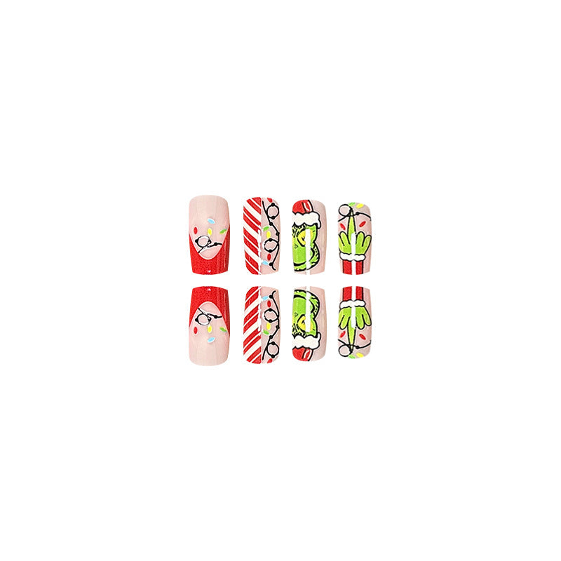 New FashionGrinch Christmas Bow Red Nail Tips-homeunderwear