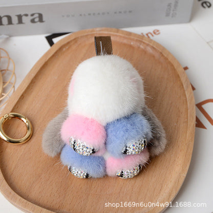 Cute Real Mink Bunny Keychain Plush Bag Charm