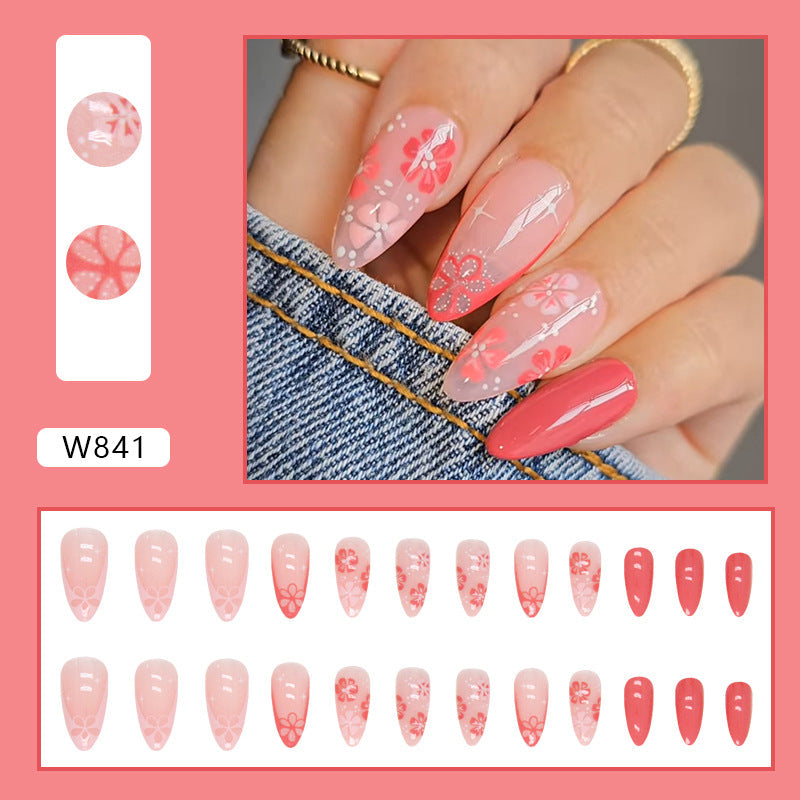 Almond French Flower Pink Nail Stickers