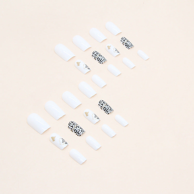 White Shiny Mid-Length Square Nails, Sweet and Edgy, Ins Style-Homeunderwear