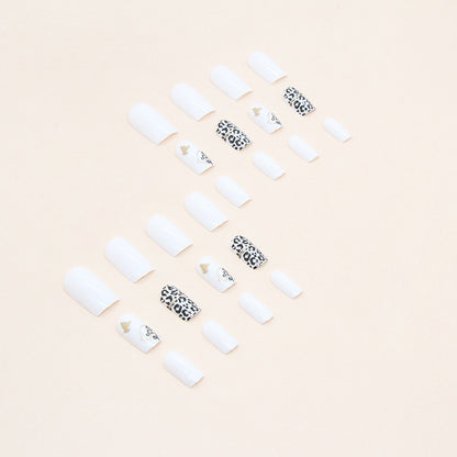 White Shiny Mid-Length Square Nails, Sweet and Edgy, Ins Style-Homeunderwear