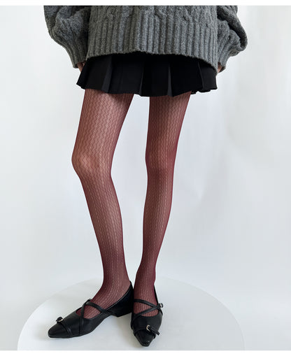 Autumn High Elastic Water Ripple Hollow Vertical Pattern Retro Pantyhose