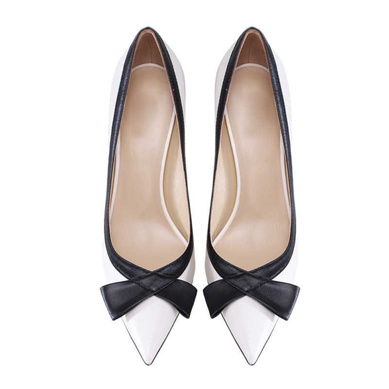 New Butterfly Bow Thin Heel Two-Tone Elegant High Heels Shoes