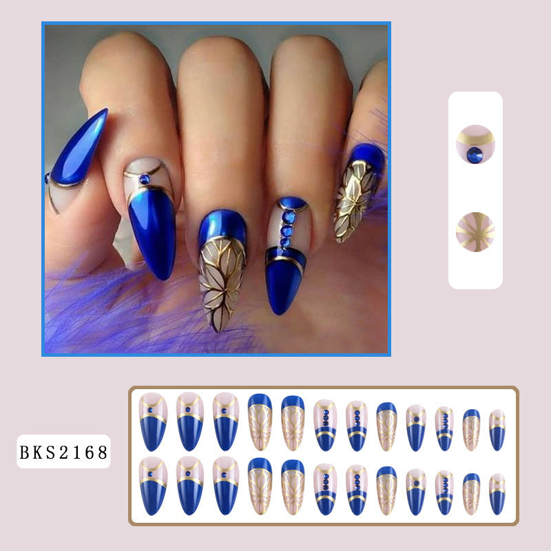 New FashionRoyal Blue Almond French Tip Nail Tips