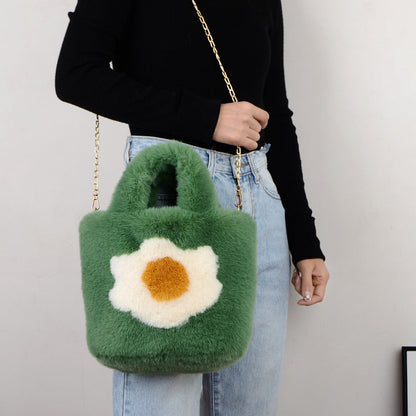 Fashionable Fried Egg Sunflower Plush Tote Bag