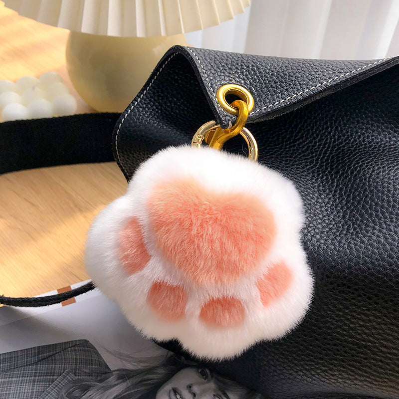 Cute Real Rabbit Fur Cat Paw Keychain Toy