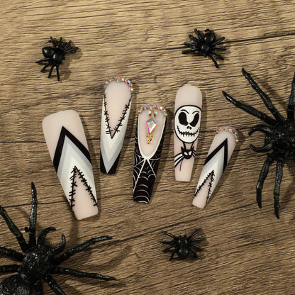 Matte Skull & Web Halloween Nail Tips