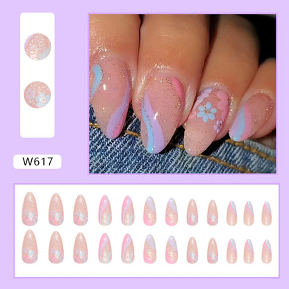 Almond Shaped Flashy Floral Fall Nails with Glitter