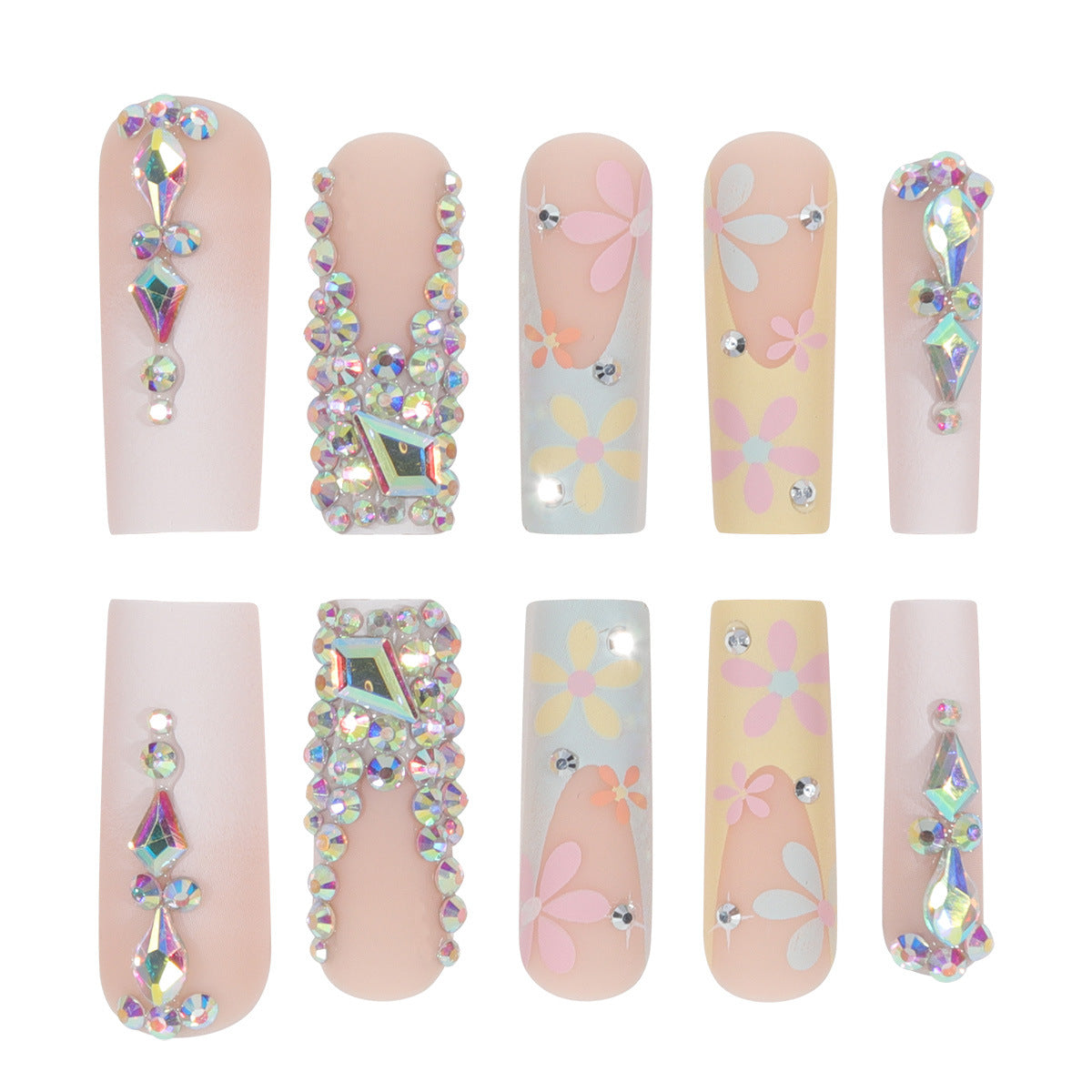 Colorful Diamond Floral Nail Wraps, Ready-to-Wear