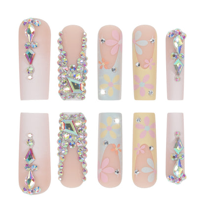 Colorful Diamond Floral Nail Wraps, Ready-to-Wear