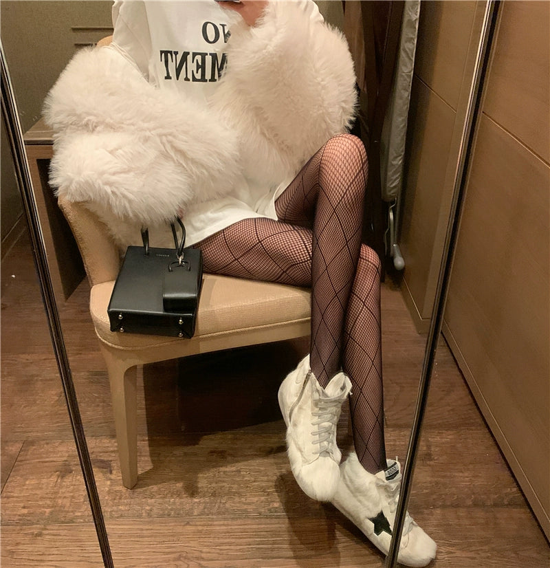 Sexy Black Rhombus Mesh Fishnet Stockings Pantyhose