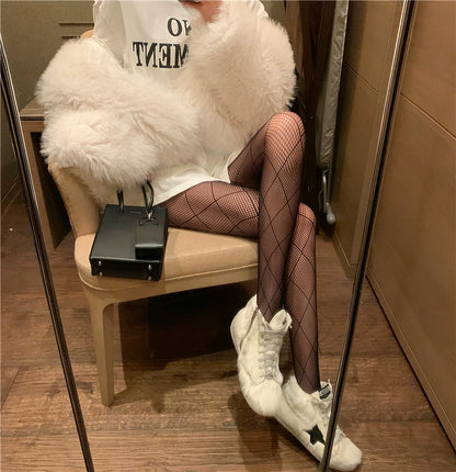 Sexy Black Rhombus Mesh Fishnet Stockings Pantyhose