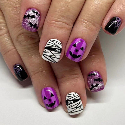 Purple Mummy Spider Web Glitter Halloween Nails