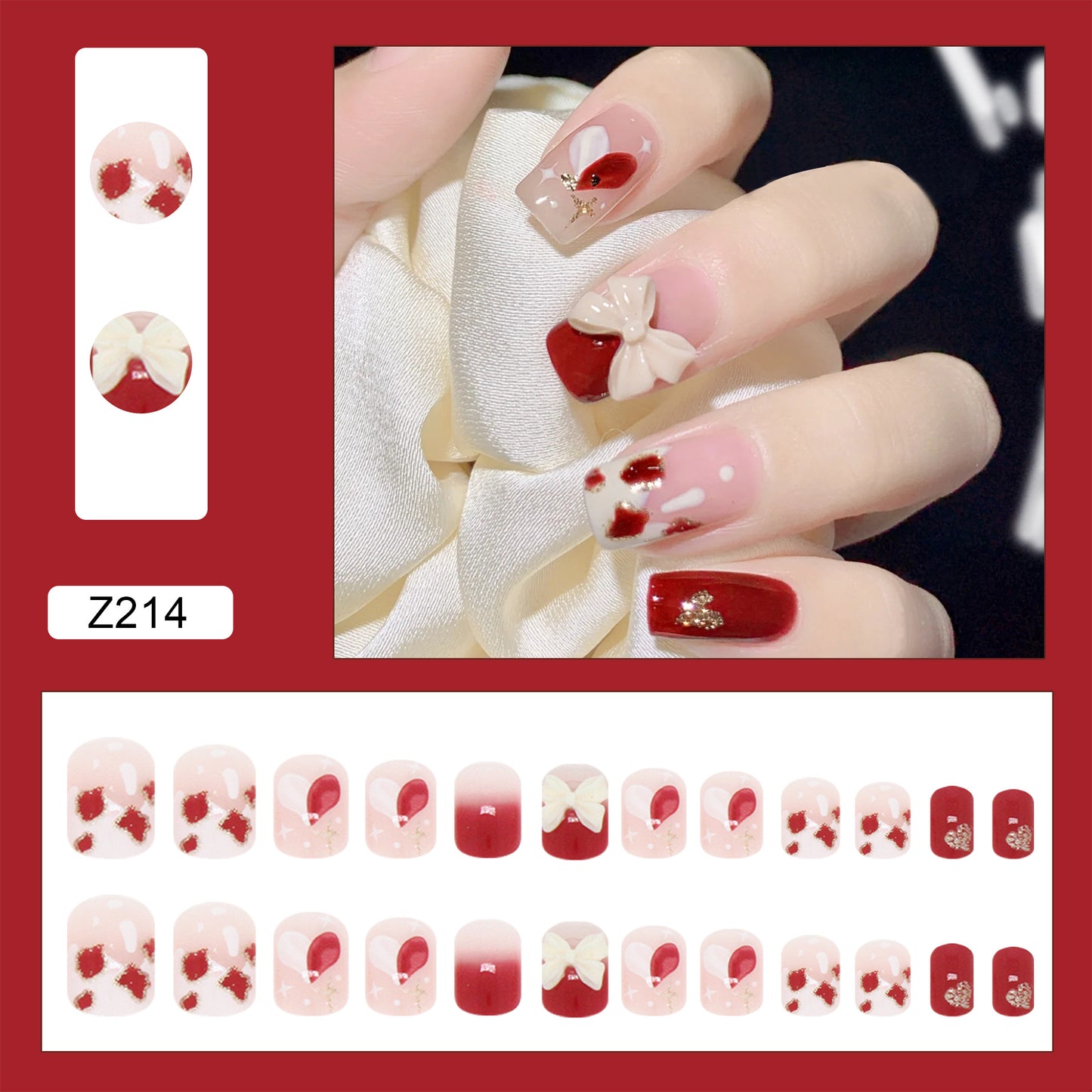 Wearable False Nails Clear Wine Red Leopard Print-Homeunderwear