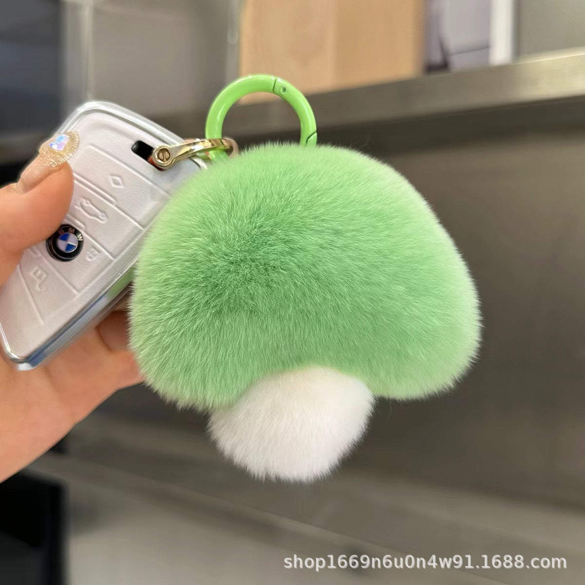 Cute Real Rabbit Fur Mushroom Keychain - Trendy Car Accessory