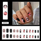 Mid-Length Square Sweet-Cool Solid Nails, Irregular Black Lines