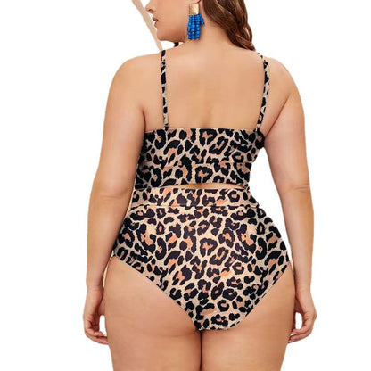 Leopard Print Mesh Spliced High Waist Bikini Bottoms Swimsuit