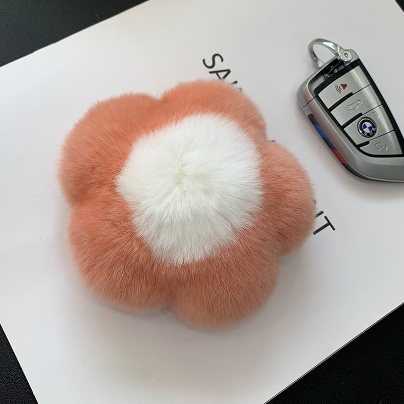 Cute Real Rabbit Fur Flower Charm Keychain & Phone Accessory