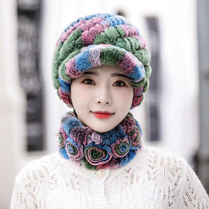 Warm Real Rabbit Fur Cap & Scarf Set - Stylish Winter Wear