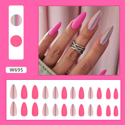 Simple Pure Desire Almond Nails Sparkling Gold Powder Gradient Euro Ins Style Fake Nails-homeunderwear