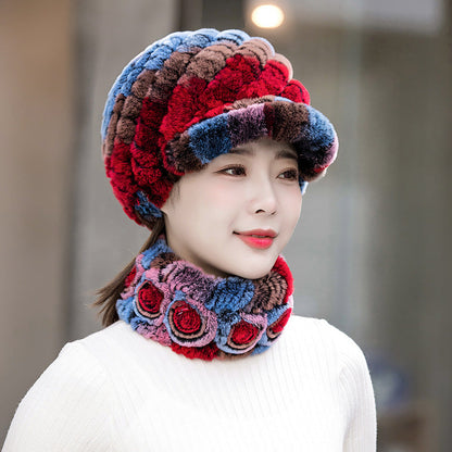 Warm Real Rabbit Fur Cap & Scarf Set - Stylish Winter Wear