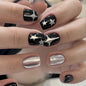 Y2K Black Silver Star Nails, Short Wear-On Tips