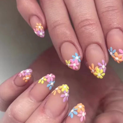 Pointed Flower Nail Extensions, Multi-color Digital Print