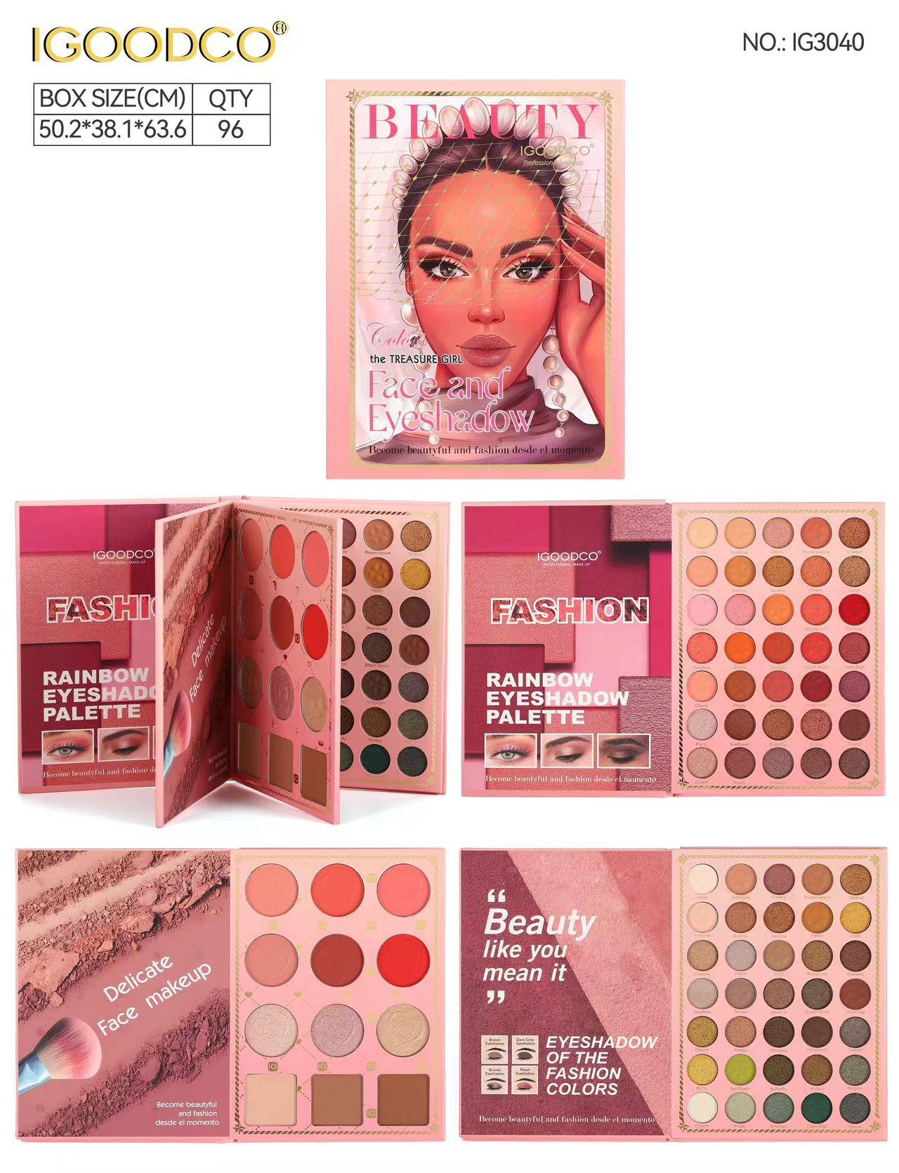 Book-Style Eye Shadow Palette - Matte, Shimmer, Blush Multi-Color