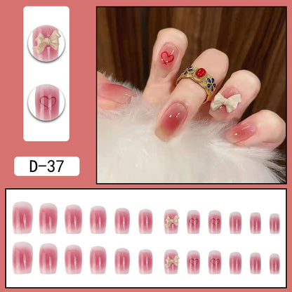 Detachable Pink Ombre Nail Extensions with Bow and Heart