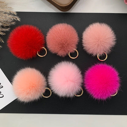 Fox Fur Pom Pom Keychain & Car Charm - Small Size