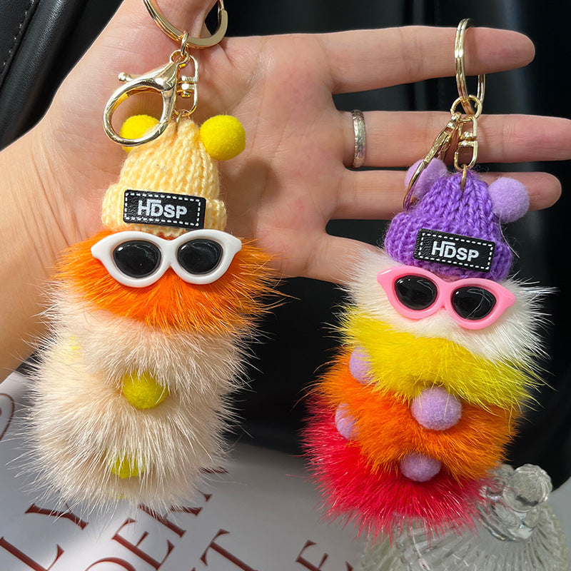 Cute Mink Fur Caterpillar Charm - Keychain & Bag Accessory