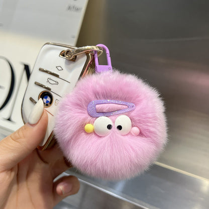 Cute Real Rabbit Fur Pom Pom Keychain - Hair Clip Accessory