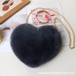 Fashionable Faux Fur Heart-Shaped Bag - Chain Crossbody Purse