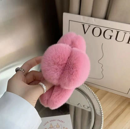 Luxury Real Rabbit Fur Hair Claw - Cute Ponytail Holder