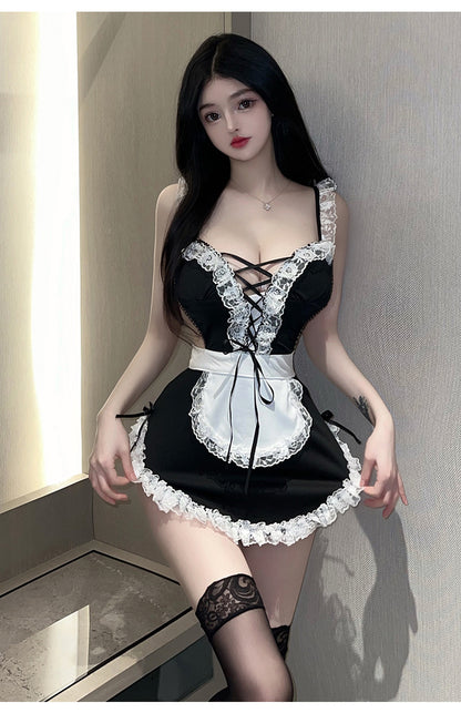 Sexy Lace Up Strap Up Maid Character Dress Suit Sex Lingerie