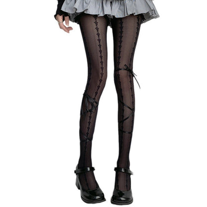 Summer Slim Retro Strap Bow White Silk Jk Pantyhose