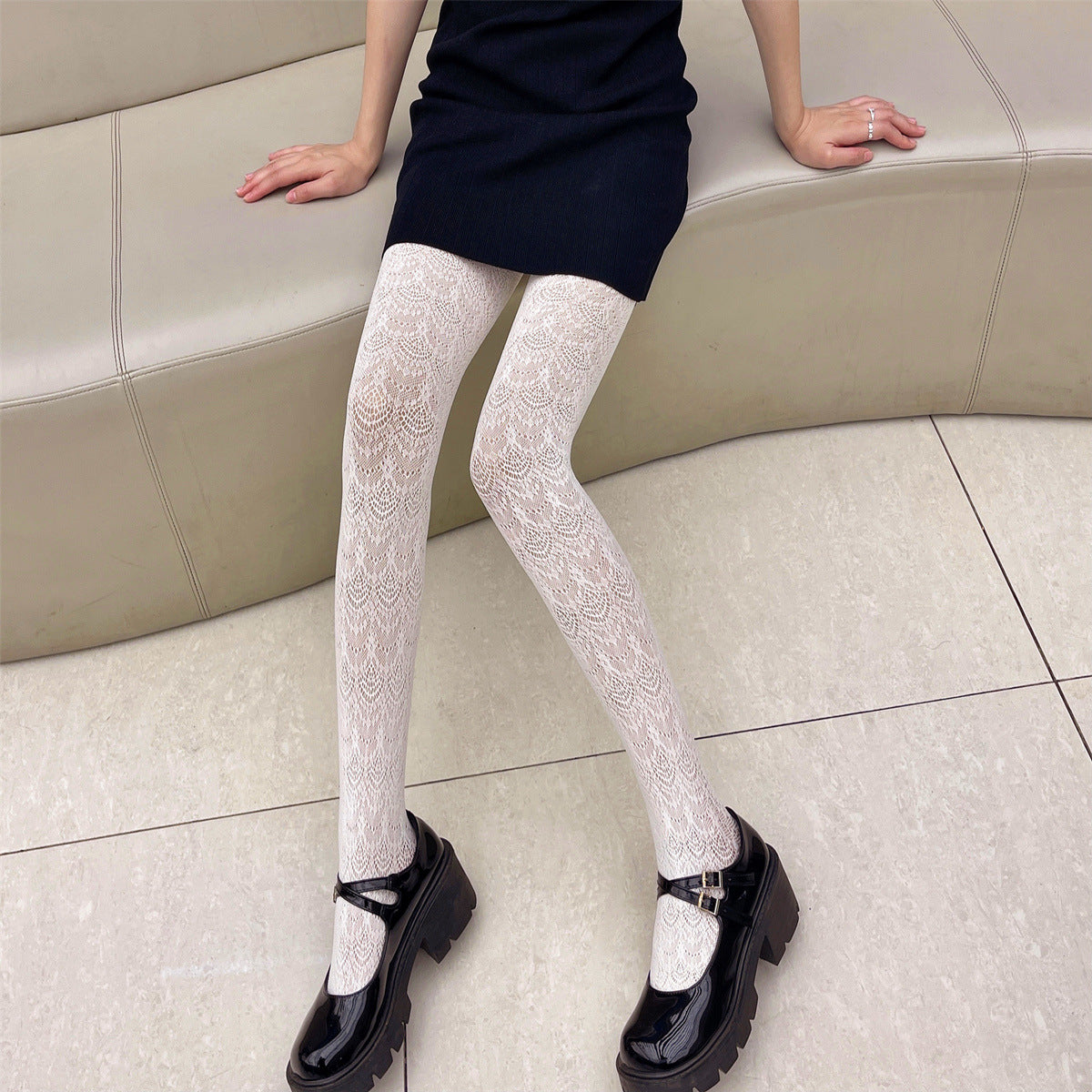 Sexy Jacquard Hollow Mesh Socks Loli Girl Bottom Pantyhose