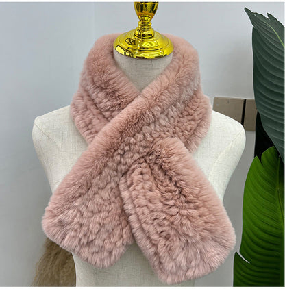 Hand-Knitted Real Rabbit Fur Scarf - Winter Accessory