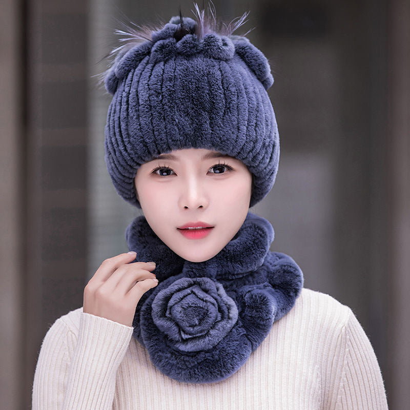 Winter Rex Rabbit Fur Hat & Scarf Set - Warm & Stylish