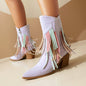 Embroidered Suede Ankle Tassel Accents and Contrast Colors Boots-Homeunderwear