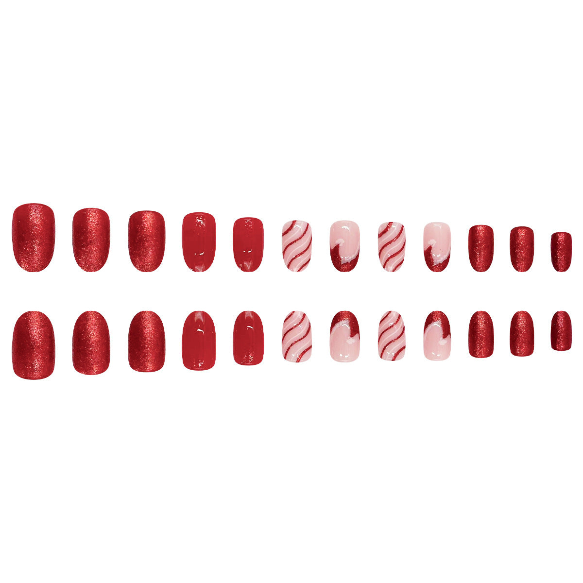 Christmas Red Glitter Santa Hat French Gradient Candy Curve Nail Tips