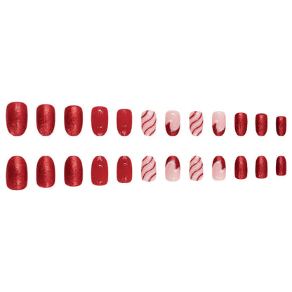 Christmas Red Glitter Santa Hat French Gradient Candy Curve Nail Tips